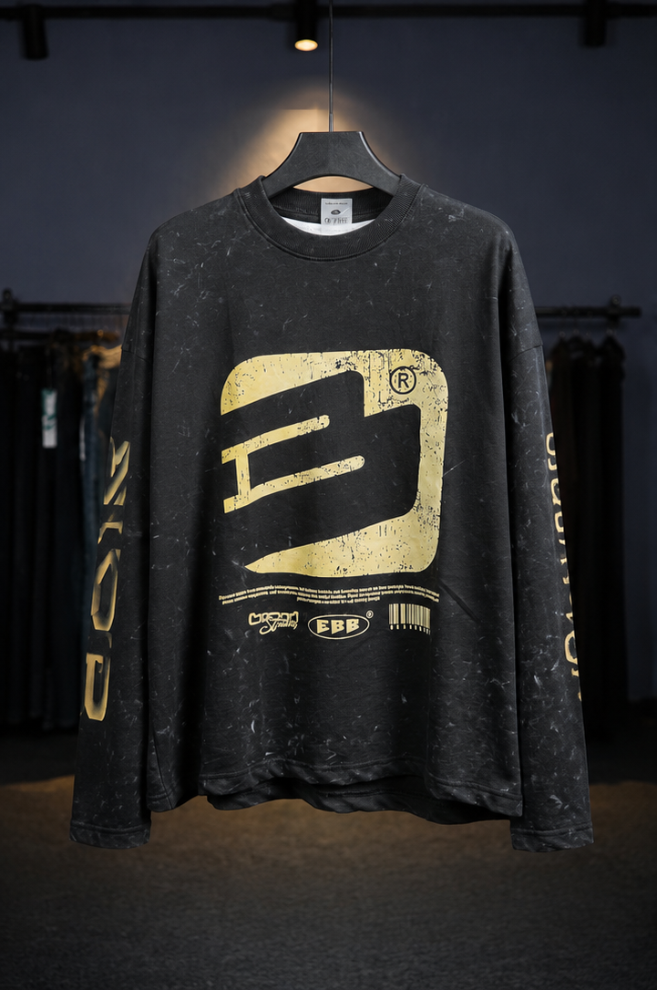 Black n Yellow Acid Washed Long Sleeves