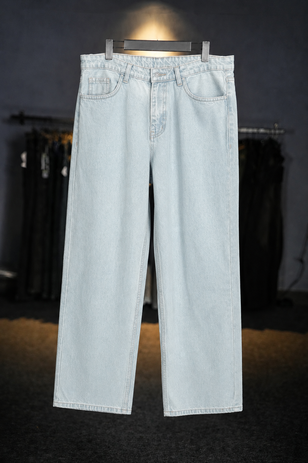 Washed Light Ice Blue Straight Fit Jeans