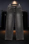 Washed Solid Grey Straight Fit Jeans