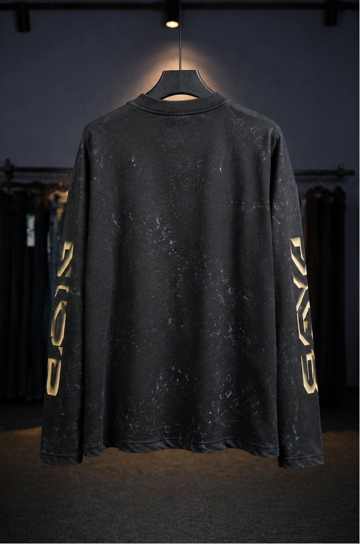 Black n Yellow Acid Washed Long Sleeves