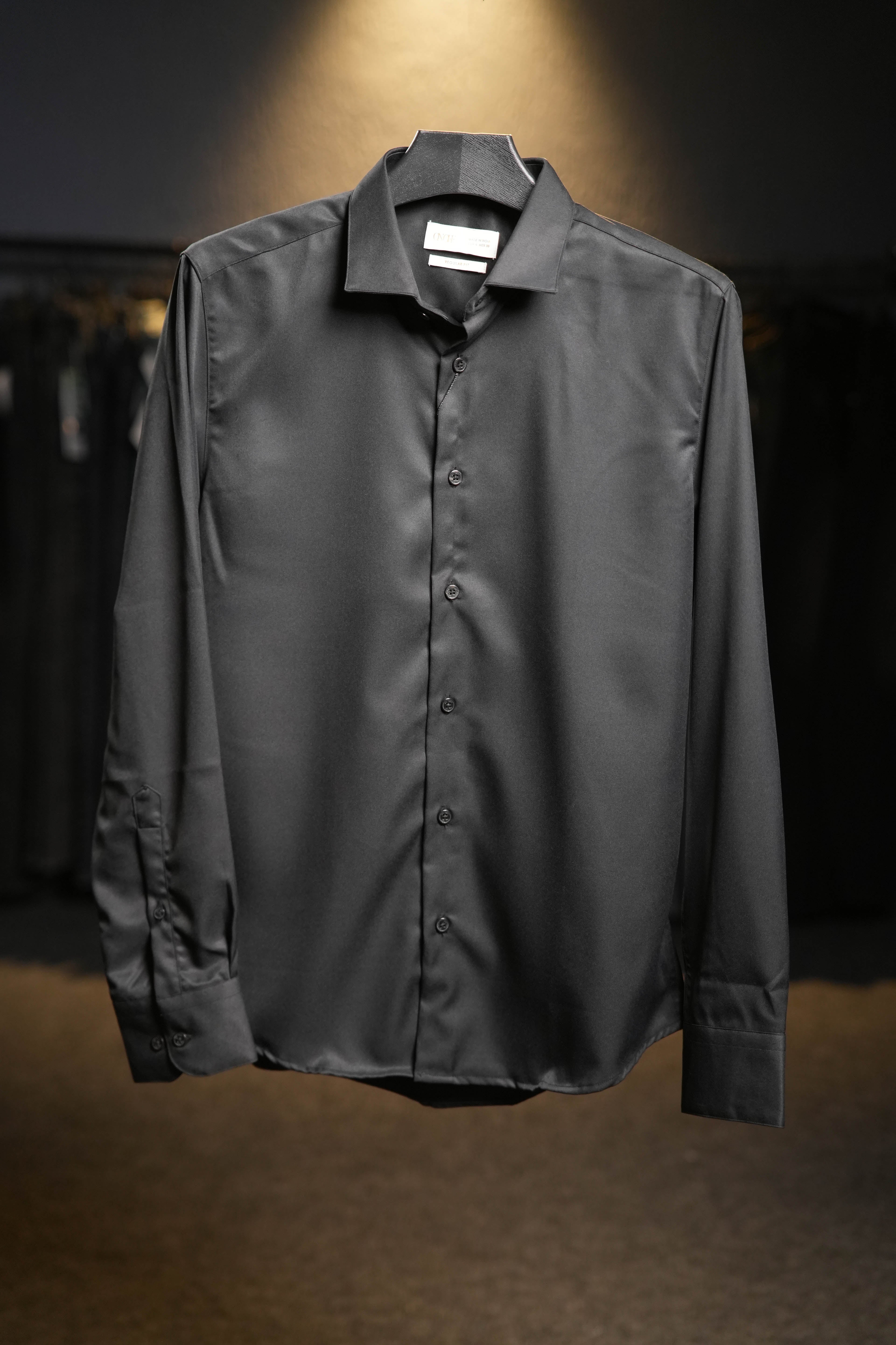 Obsidian Satin Shirt - Jet Black
