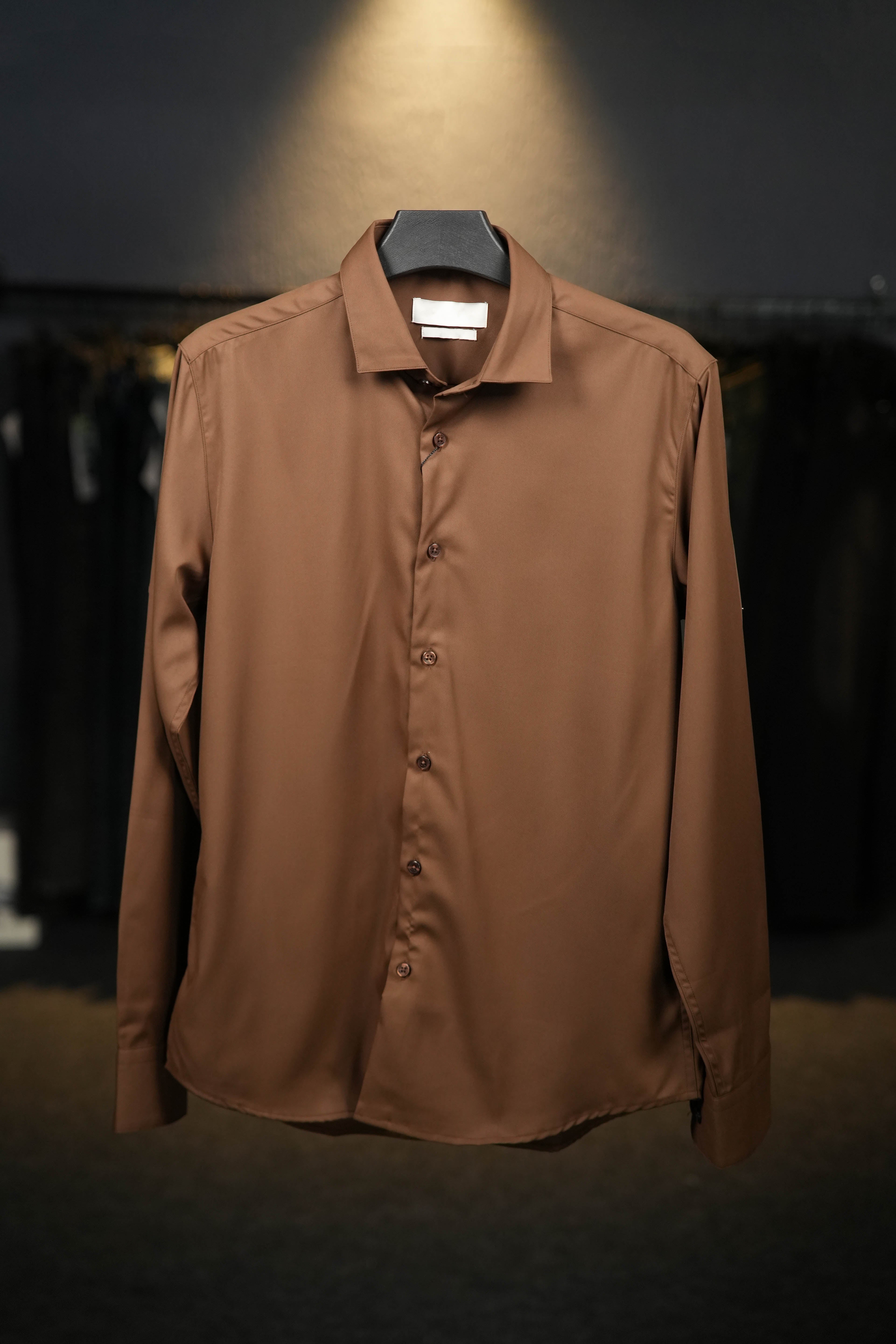 Cocoa Satin Shirt - Rich Brown