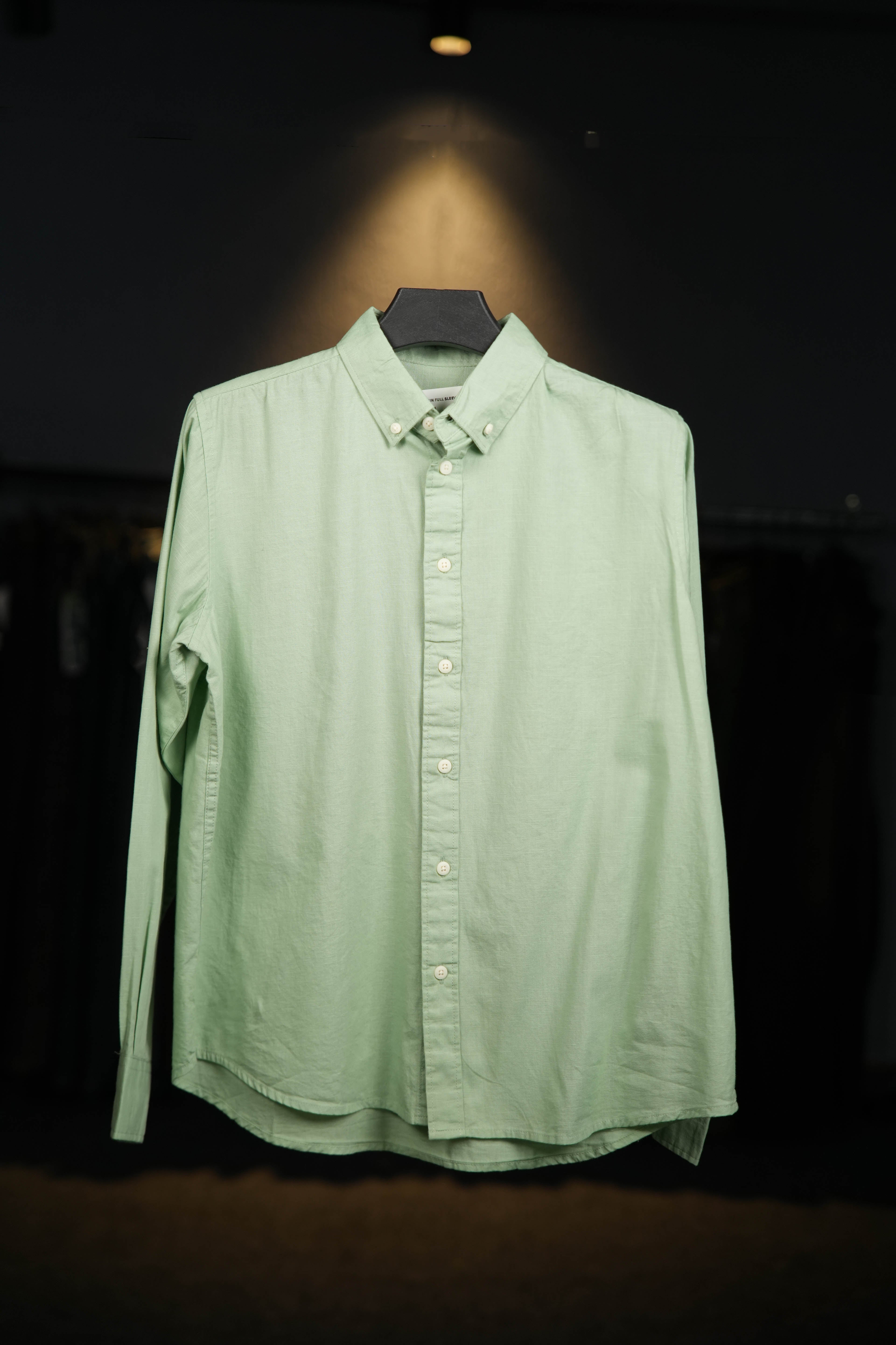 Light Green Linen Cotton Blended Shirt