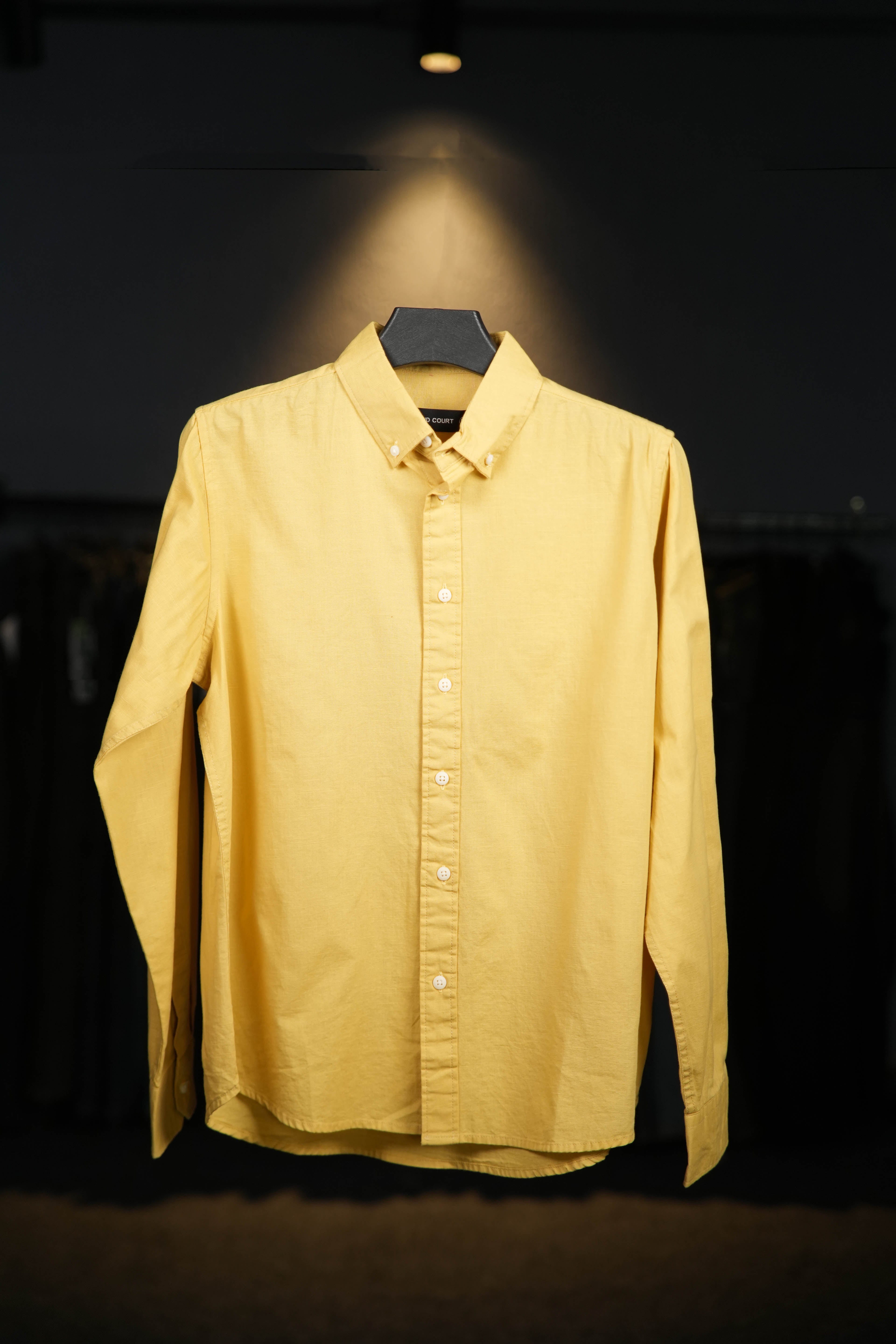 Mustard Yellow Linen Cotton Blended Shirt