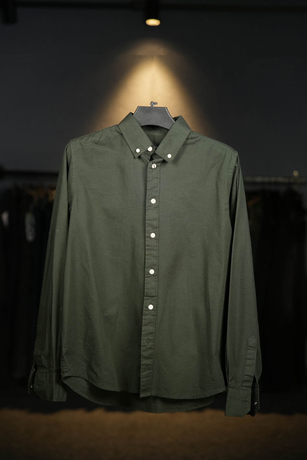 Olive Green Linen Cotton Blended Shirt