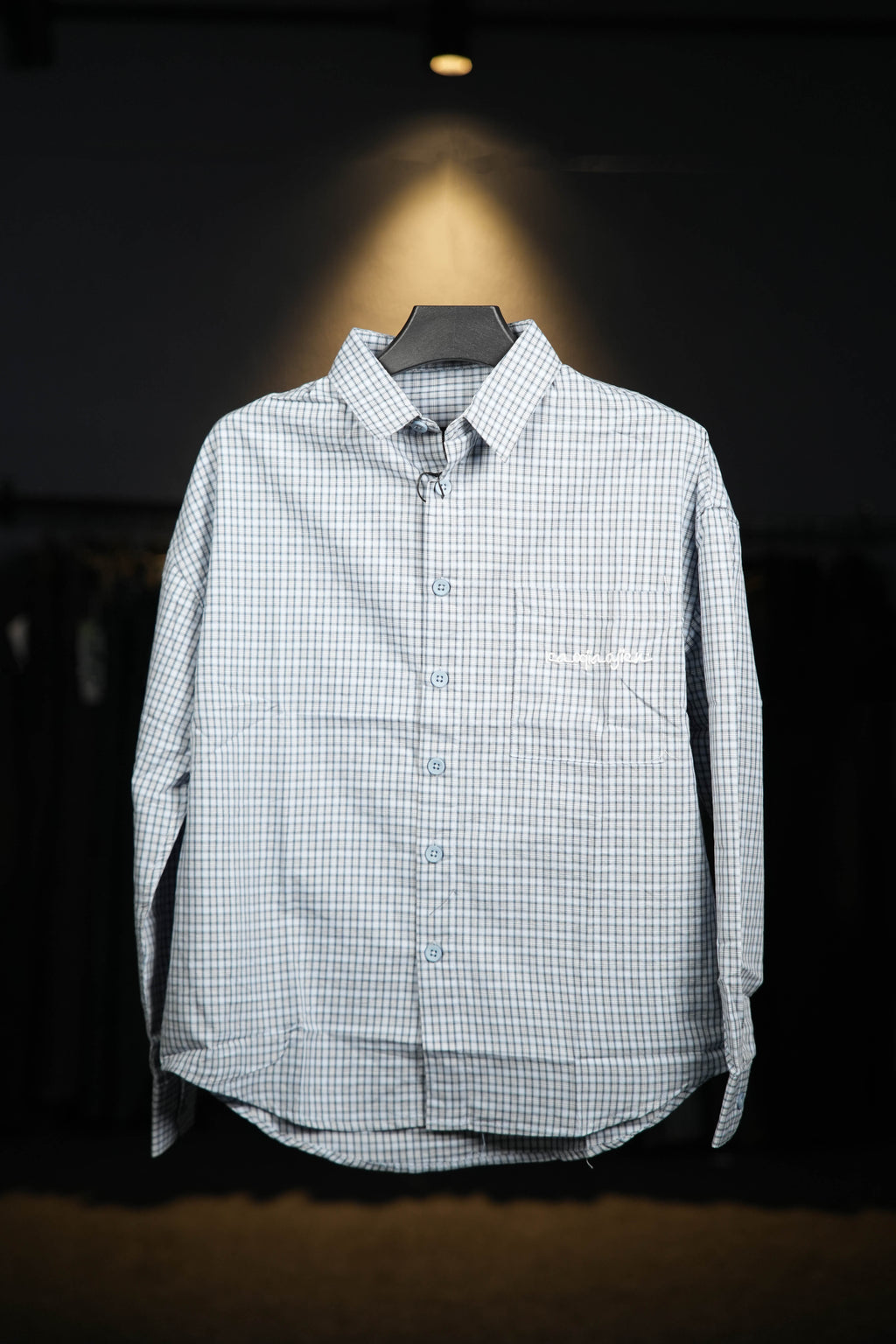 Pale Blue Embroidered Checks Shirt
