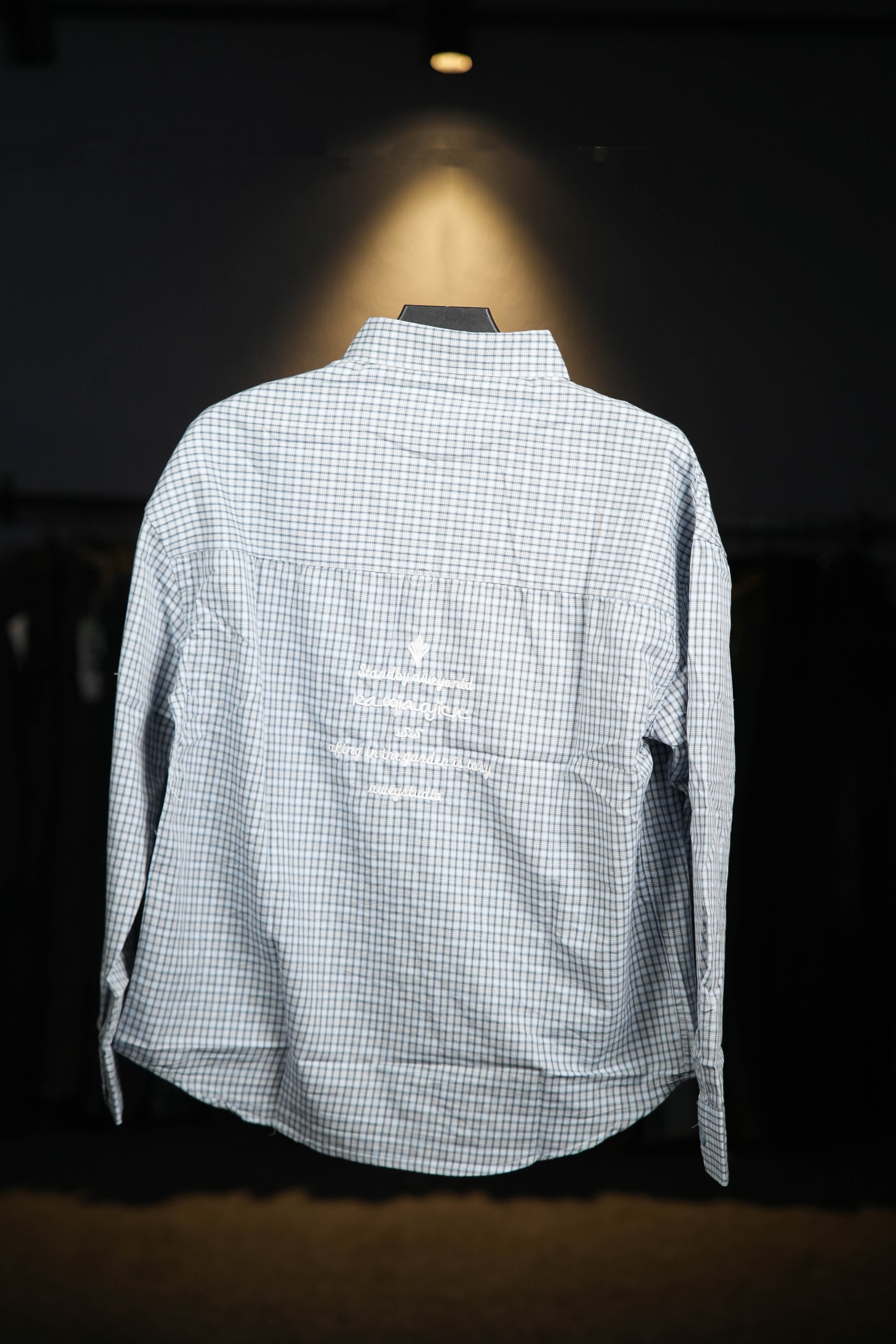 Pale Blue Embroidered Checks Shirt