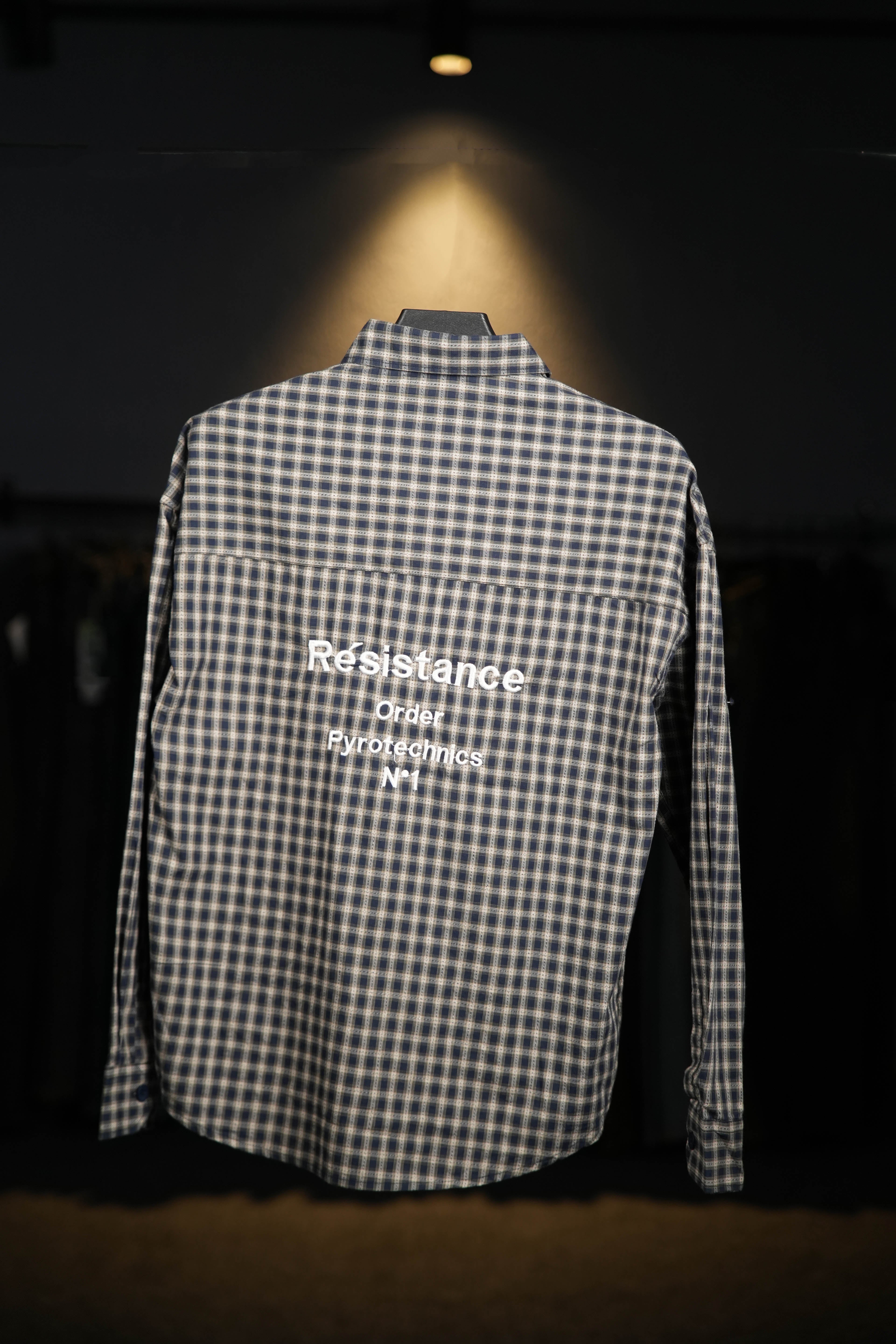 Dark Blue Embroidered Checks Shirt