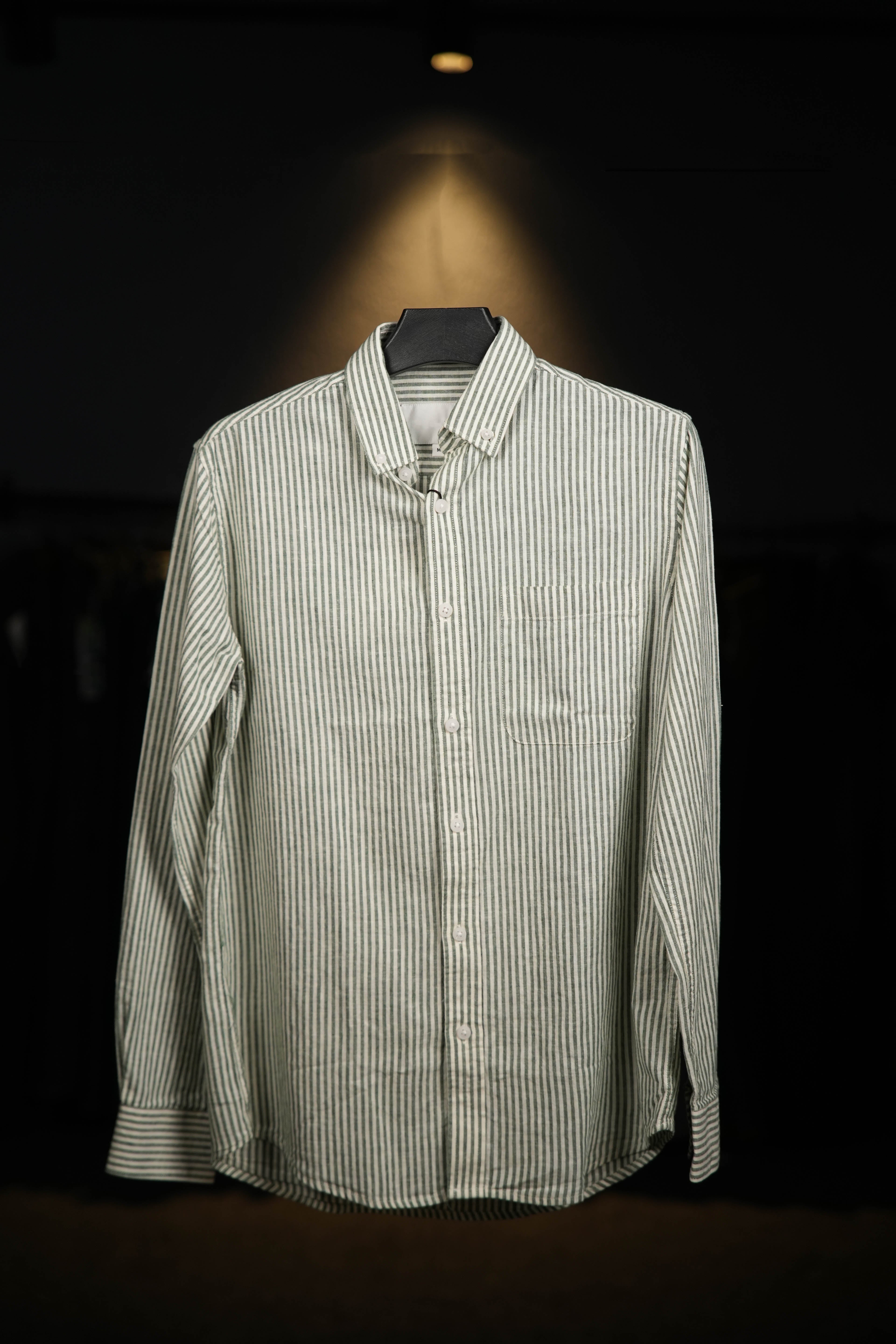Green Striped Lenin Shirt