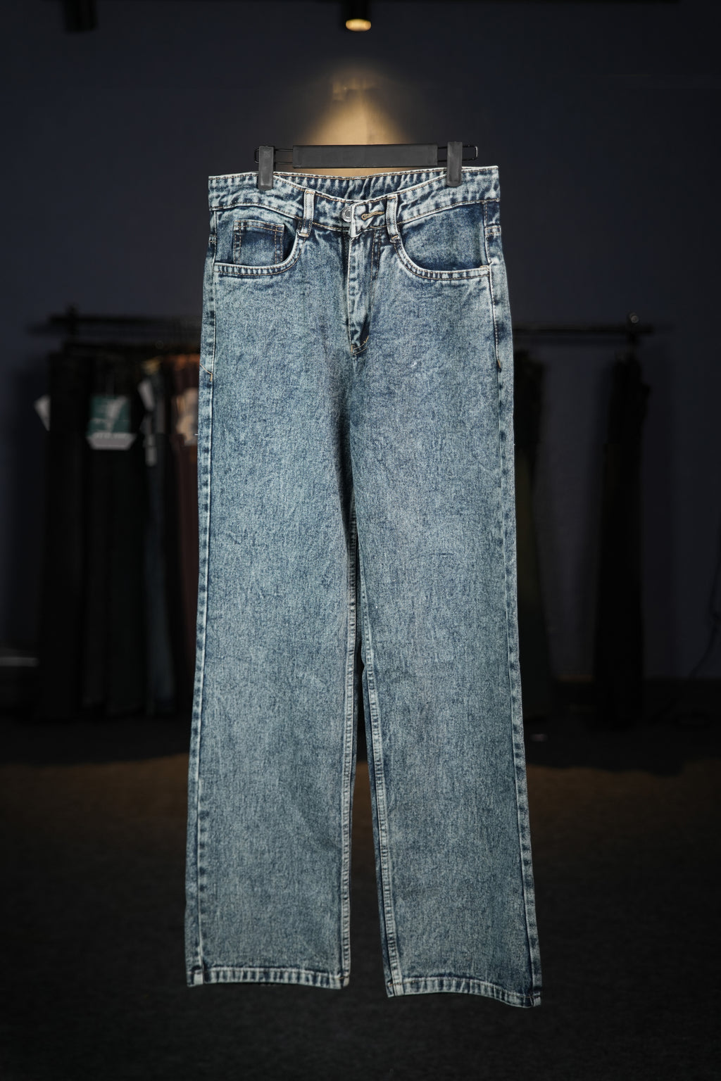 Washed Pigeon Blue Straight Fit Jeans