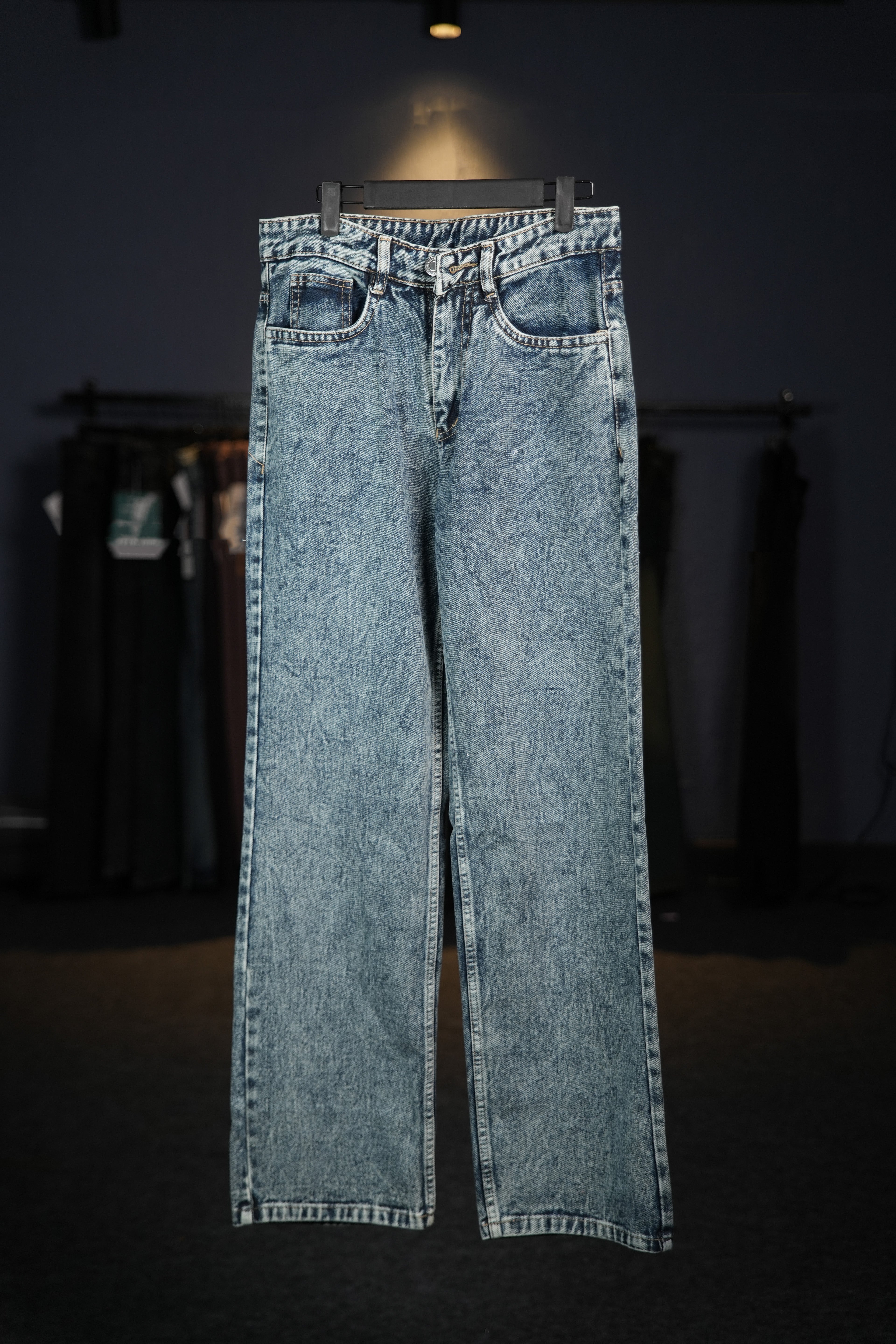 Washed Pigeon Blue Straight Fit Jeans