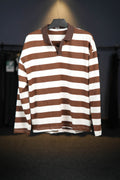 Brown Collar Striped Long Sleeves