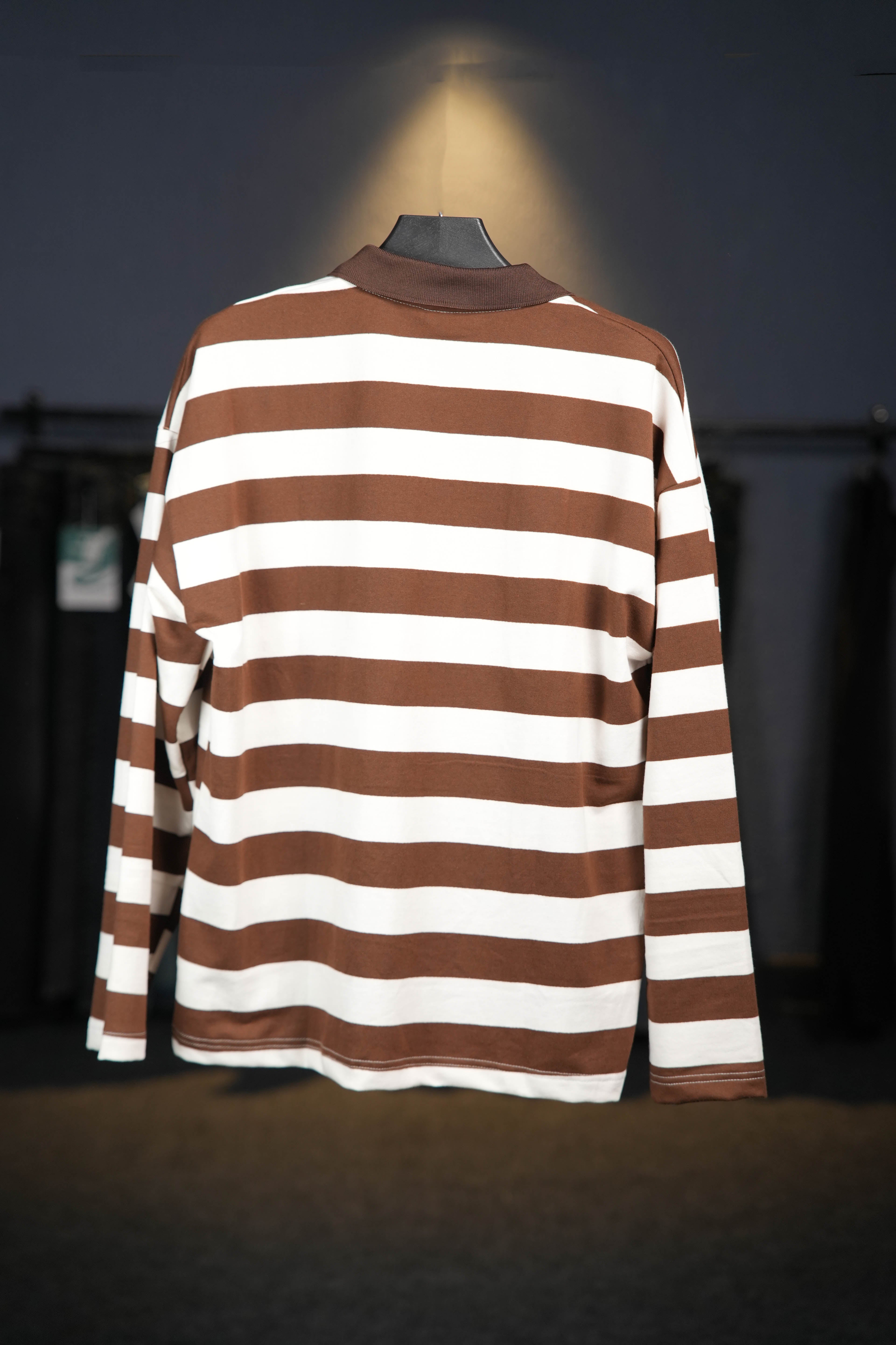 Brown Collar Striped Long Sleeves